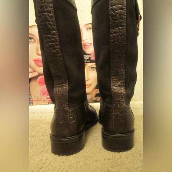 HOT Tory Burch Corey Brown Logo Suede & Textured Leather Mid-calf Boots $500+! - Picture 3 of 12